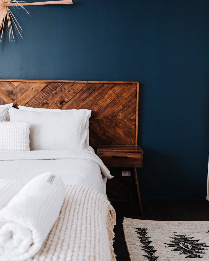 Bedroom with solid-wood bed frame